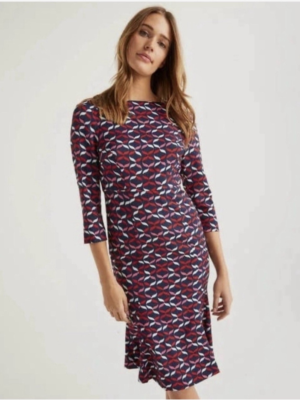 Boden Violette Women's Geometric Print Sheath Dress - Navy & Red sz US 10